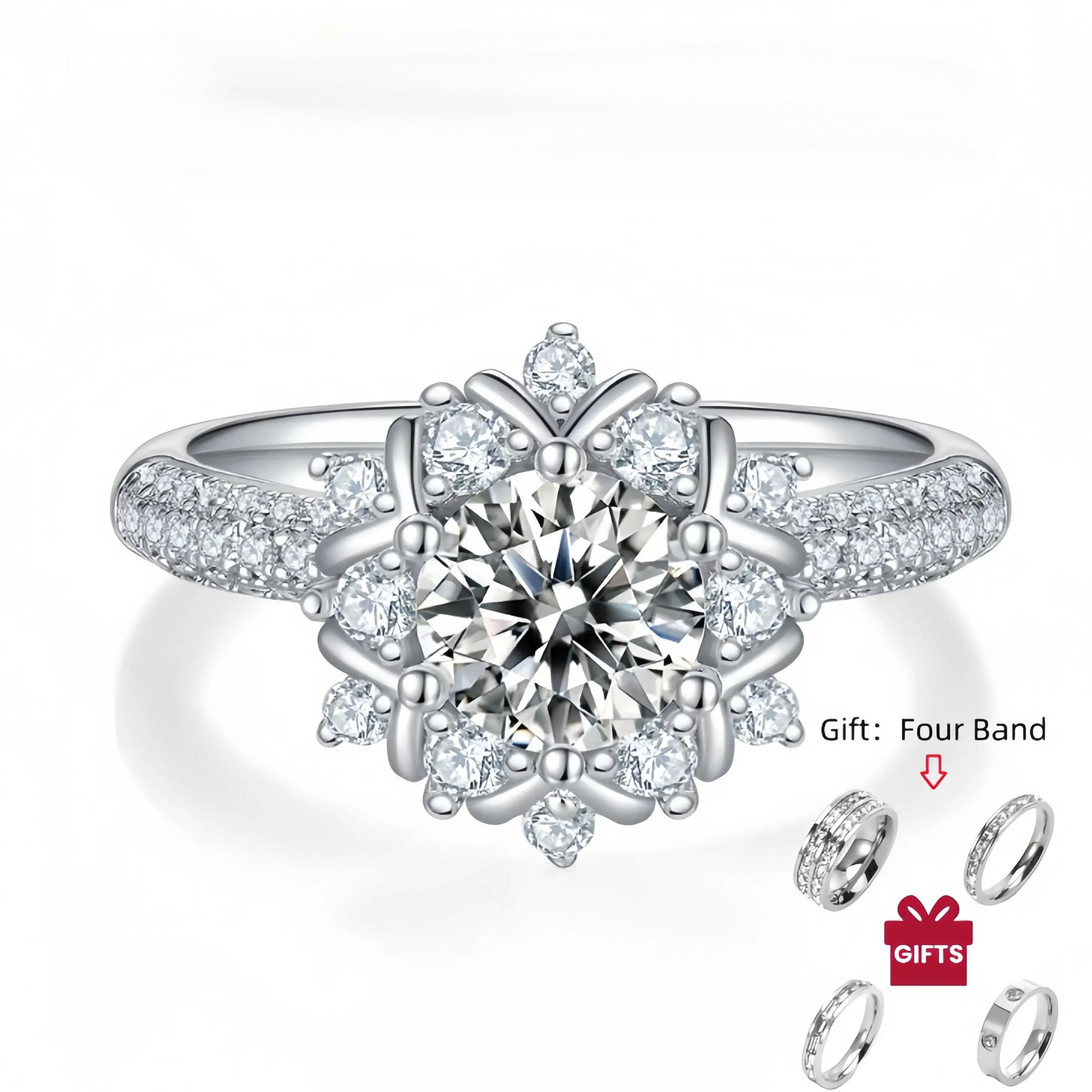 【#02 Blooming Grace】1 carat Moissanite rings with 925 Sterling Silver high quality birthday party engagement gift Jewelry Synthetic Moissanite