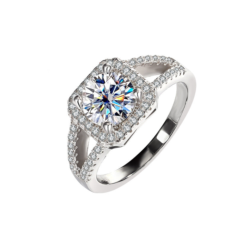 Vintage S925 Sterling Silver Round Brilliant 1CT Moissanite D VVS Ring