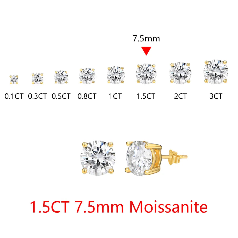 D VVS1 Color Synthetic Moissanite Stud Earrings for Women 18K Yellow Gold Plated 925 Silver Sparkling Wedding Gift for Frineds,Lover,Parents