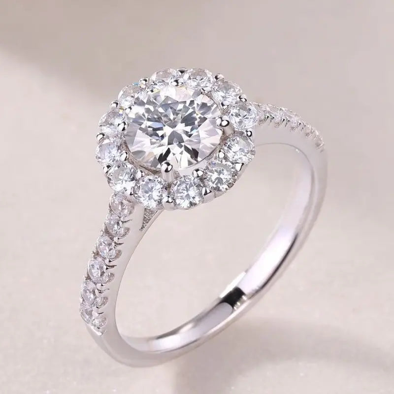 【#01 Radiant Halo】1 Carat Moissanite Rings High Quality with Daily  Gift Auspicious Rings Wedding Synthetic Moissanite