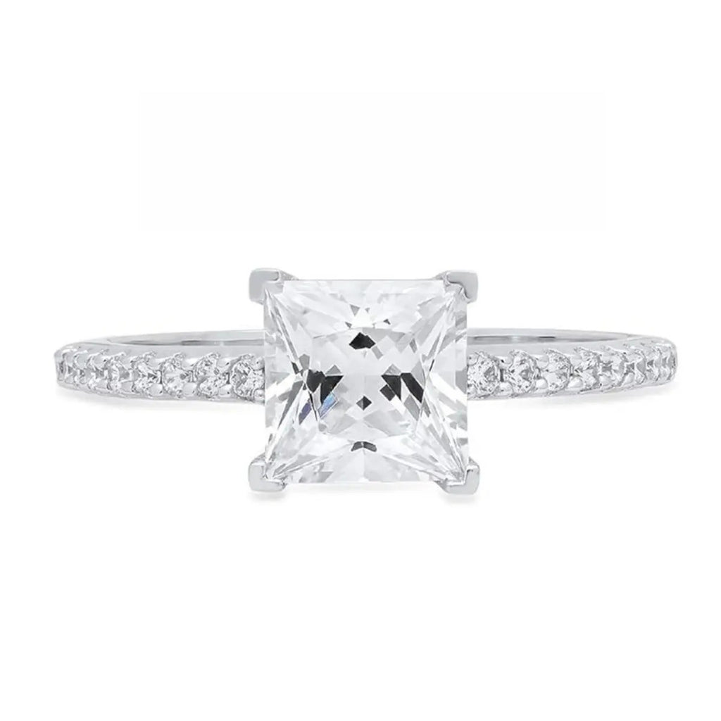 【#10 Elsa】High Quality Full Moissanite main stone and side stone rings 925 Sterling Silver Princess Cut  Anniversary Birthday Gift Daily Matching for Women Jewelry Synthetic Moissanite