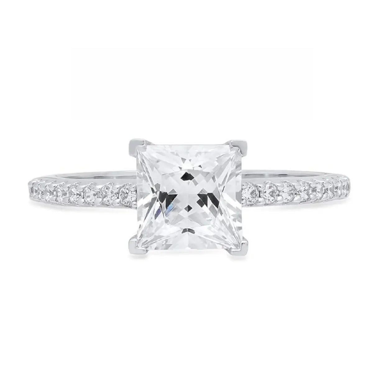 【#10 Elsa】High Quality Full Moissanite main stone and side stone rings 925 Sterling Silver Princess Cut  Anniversary Birthday Gift Daily Matching for Women Jewelry Synthetic Moissanite