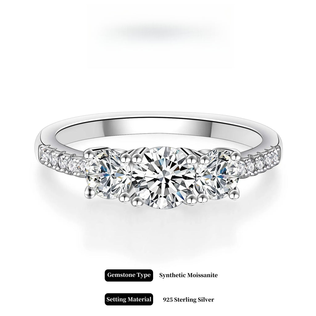 Plum blossom Round Cut Synthetic Moissanite 3 Stone Engagement Rings 1.1ct D Color VVS1 Round Cut 925 Sterling Silver Anniversary Wedding Promise Ring for Women