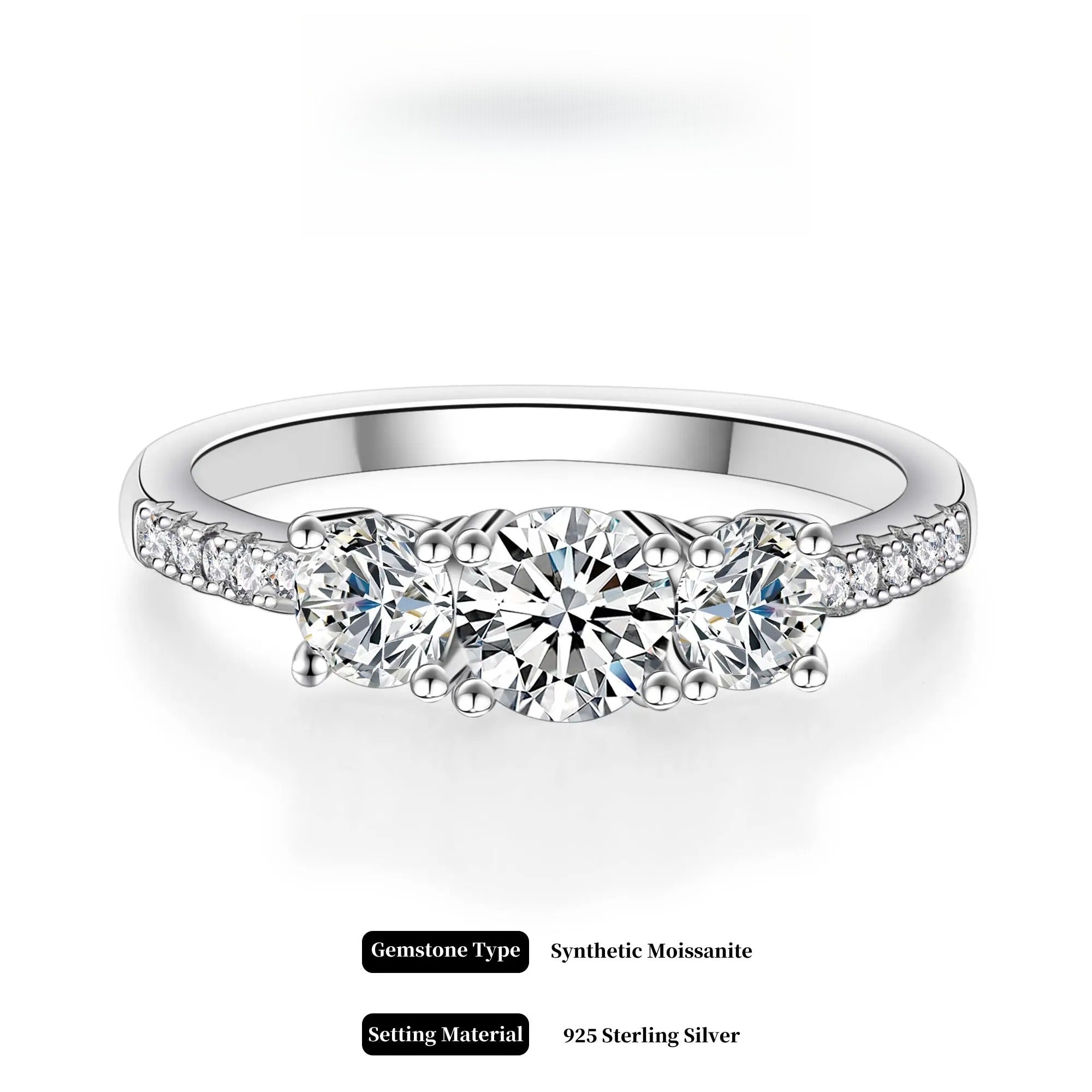 Plum blossom Round Cut Synthetic Moissanite 3 Stone Engagement Rings 1.1ct D Color VVS1 Round Cut 925 Sterling Silver Anniversary Wedding Promise Ring for Women