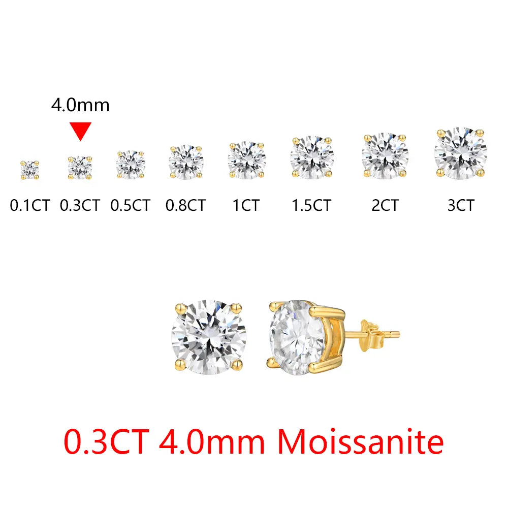 D VVS1 Color Synthetic Moissanite Stud Earrings for Women 18K Yellow Gold Plated 925 Silver Sparkling Wedding Gift for Frineds,Lover,Parents