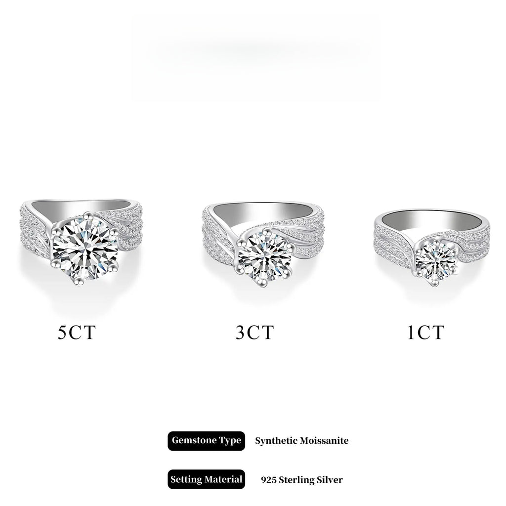 1-3-5Carat Luxury Synthetic Moissanite Engagement Ring in 925 Sterling Silver for Women D Color VVS1 Clarity Synthetic Moissanite Size 5-10