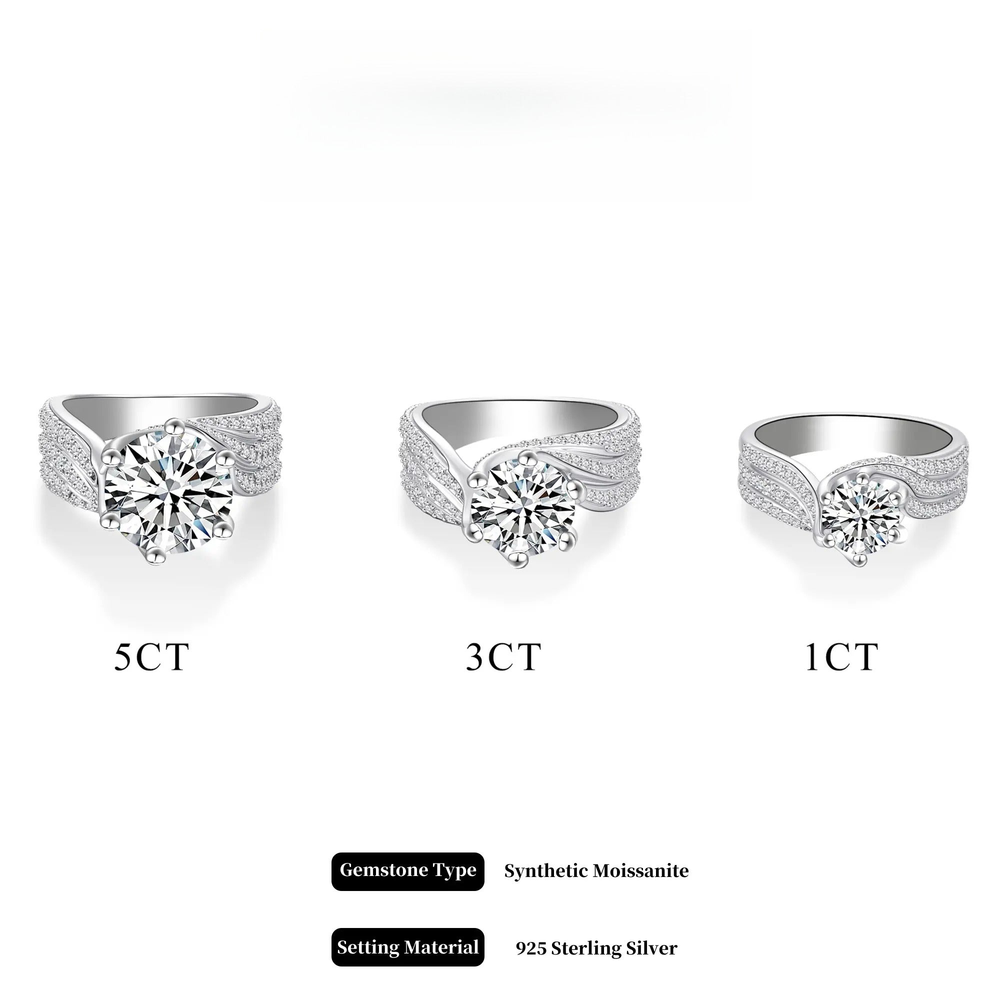 1-3-5Carat Luxury Synthetic Moissanite Engagement Ring in 925 Sterling Silver for Women D Color VVS1 Clarity Synthetic Moissanite Size 5-10