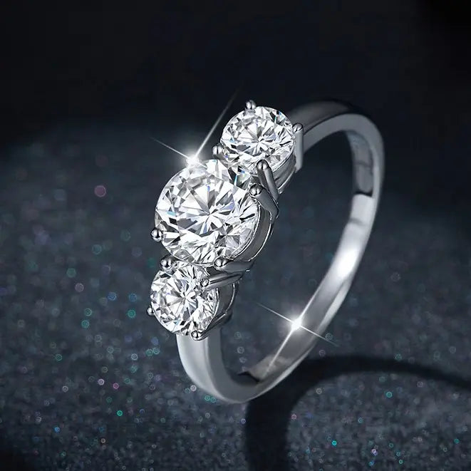【#12 Past Present Future】Full Moissanite main stone and side stone rings 925 sterling silver  gift with gift senior Anniversary  Jewelry Synthetic Moissanite