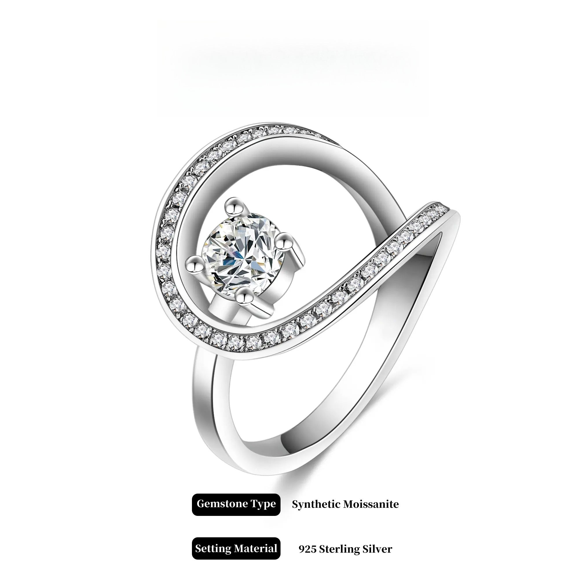 Stylish Circle Swirl Synthetic Moissanite Engagement Ring for Women D Color VVS1 Clarity in 925 Sterling Silver for Thumb/Index 0.5Carat Ideal  Gift for Mother's day