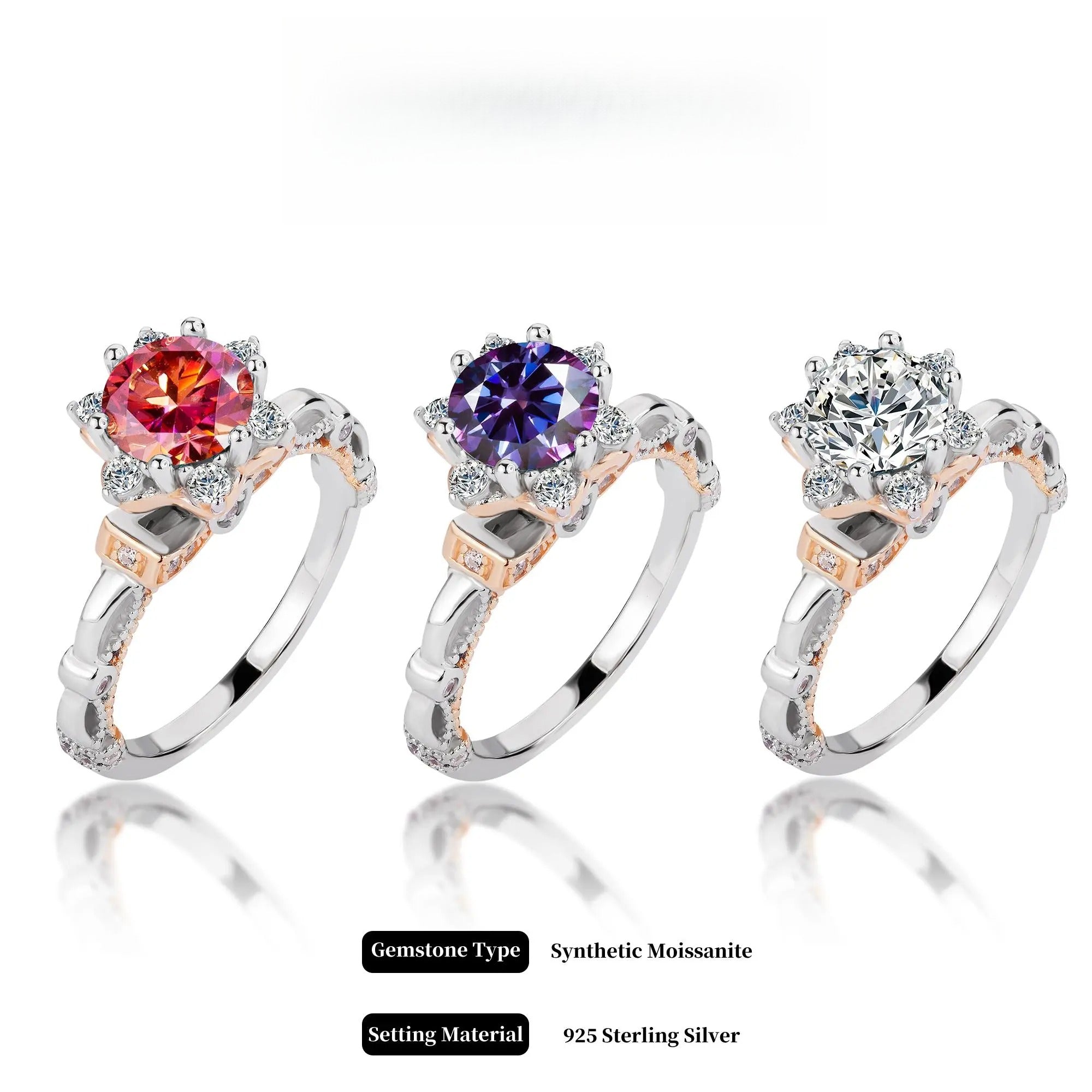 Antique Flower Synthetic Moissanite Engagement Ring in 925 Sterling Silver 1Carat