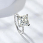 【#10 Elsa】High Quality Full Moissanite main stone and side stone rings 925 Sterling Silver Princess Cut  Anniversary Birthday Gift Daily Matching for Women Jewelry Synthetic Moissanite