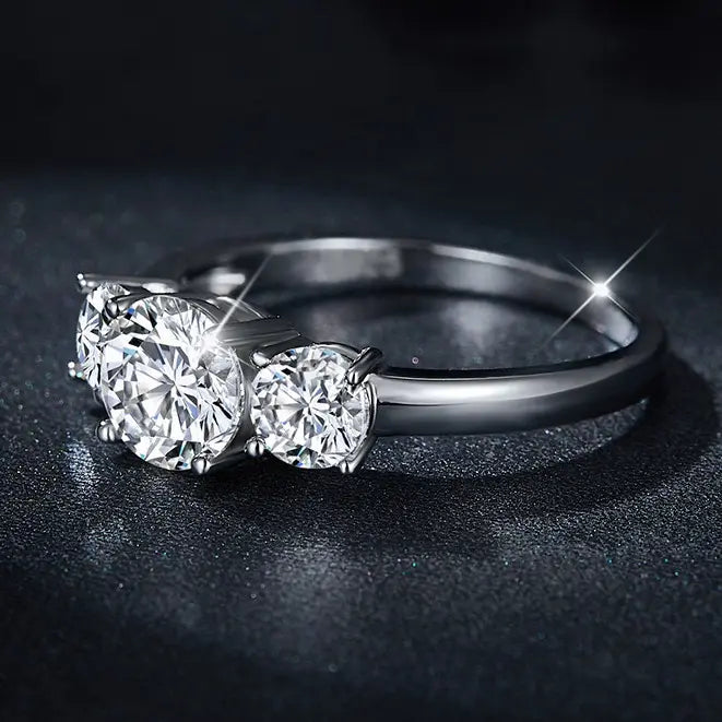 【#12 Past Present Future】Full Moissanite main stone and side stone rings 925 sterling silver  gift with gift senior Anniversary  Jewelry Synthetic Moissanite