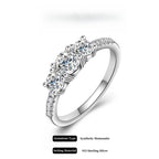 Plum blossom Round Cut Synthetic Moissanite 3 Stone Engagement Rings 1.1ct D Color VVS1 Round Cut 925 Sterling Silver Anniversary Wedding Promise Ring for Women