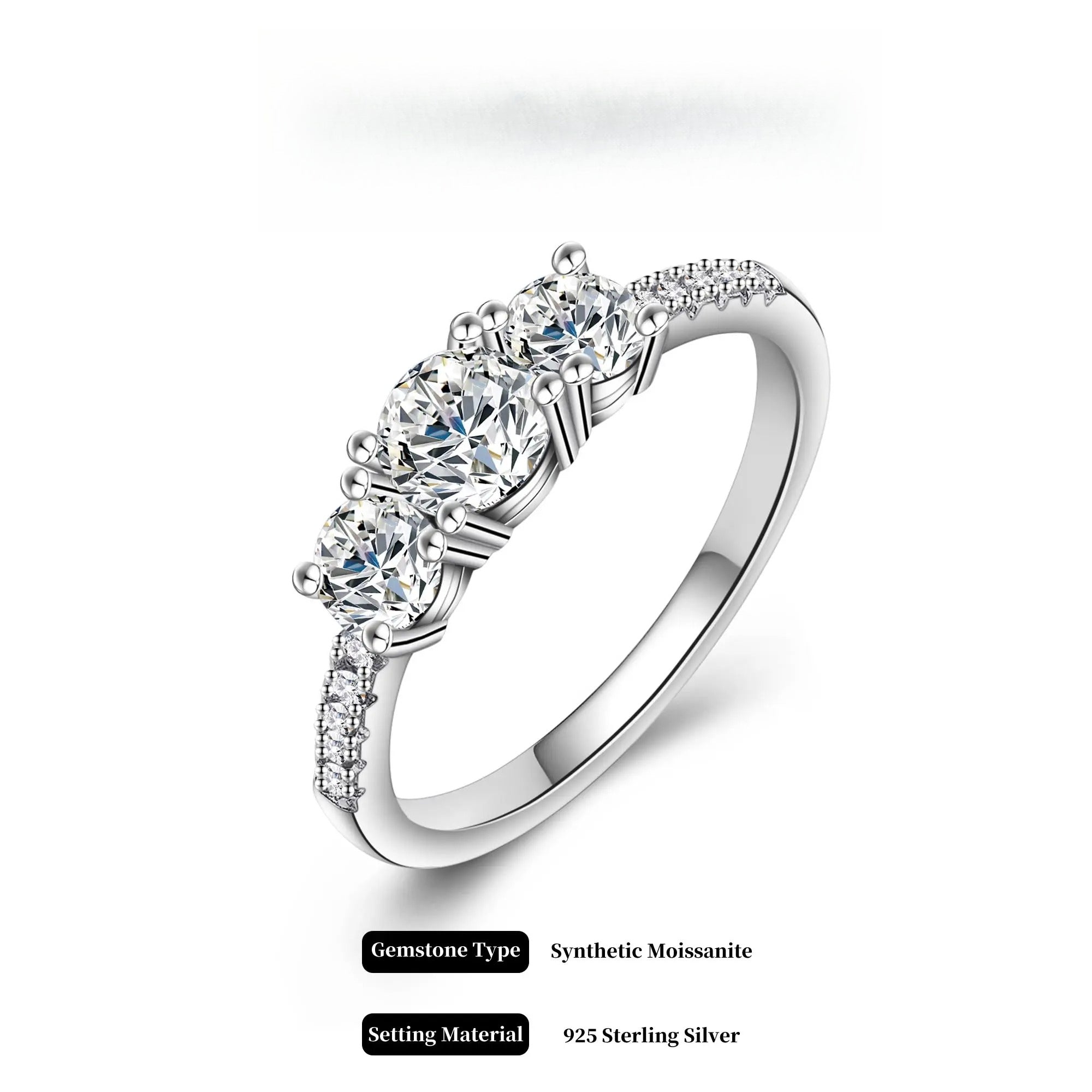 Plum blossom Round Cut Synthetic Moissanite 3 Stone Engagement Rings 1.1ct D Color VVS1 Round Cut 925 Sterling Silver Anniversary Wedding Promise Ring for Women