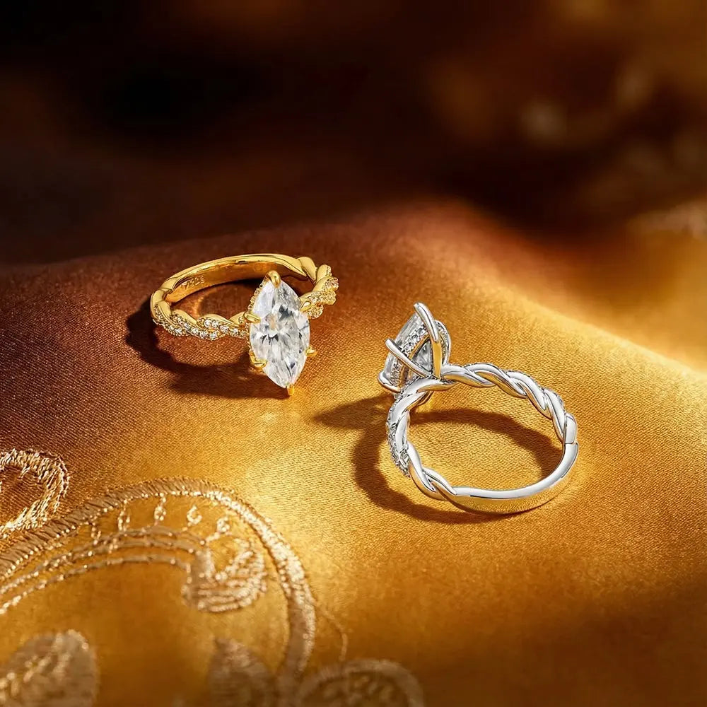 Gorgeous 3CT Marquise Shape  D Color VVS1 Synthetic Moissanite Ring  for Women 925 Sterling Silver Anniversary Party Gift