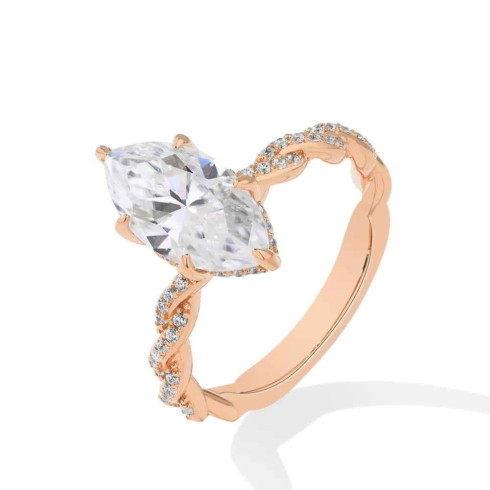 Gorgeous 3CT Marquise Shape  D Color VVS1 Synthetic Moissanite Ring  for Women 925 Sterling Silver Anniversary Party Gift