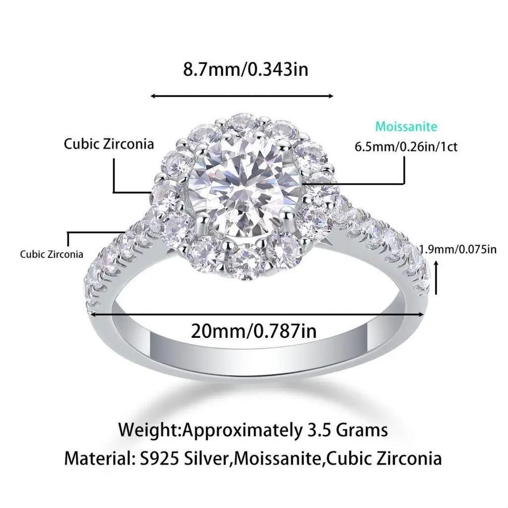 【#01 Radiant Halo】1 Carat Moissanite Rings High Quality with Daily  Gift Auspicious Rings Wedding Synthetic Moissanite