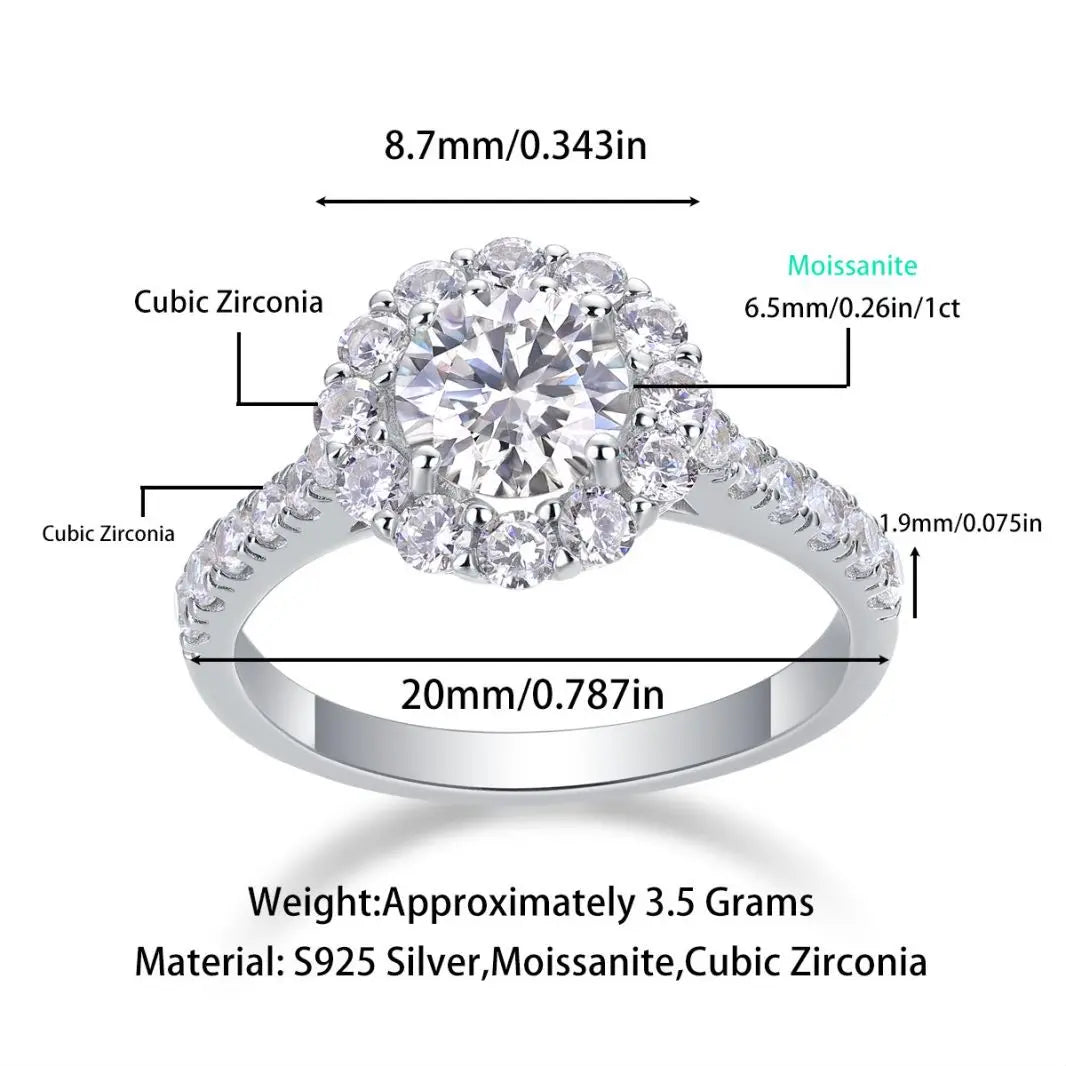 【#01 Radiant Halo】1 Carat Moissanite Rings High Quality with Daily  Gift Auspicious Rings Wedding Synthetic Moissanite