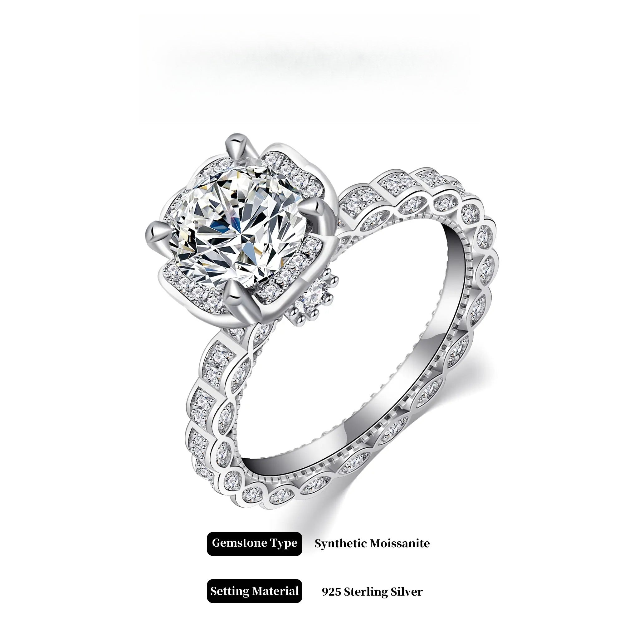 【#242 Valentine】 2Carat Synthetic Moissanite Ring in 925 Sterling Silver