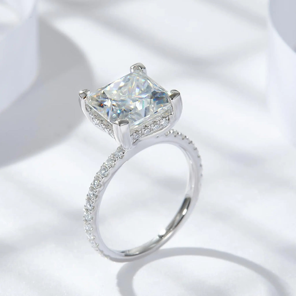 【#10 Elsa】High Quality Full Moissanite main stone and side stone rings 925 Sterling Silver Princess Cut  Anniversary Birthday Gift Daily Matching for Women Jewelry Synthetic Moissanite