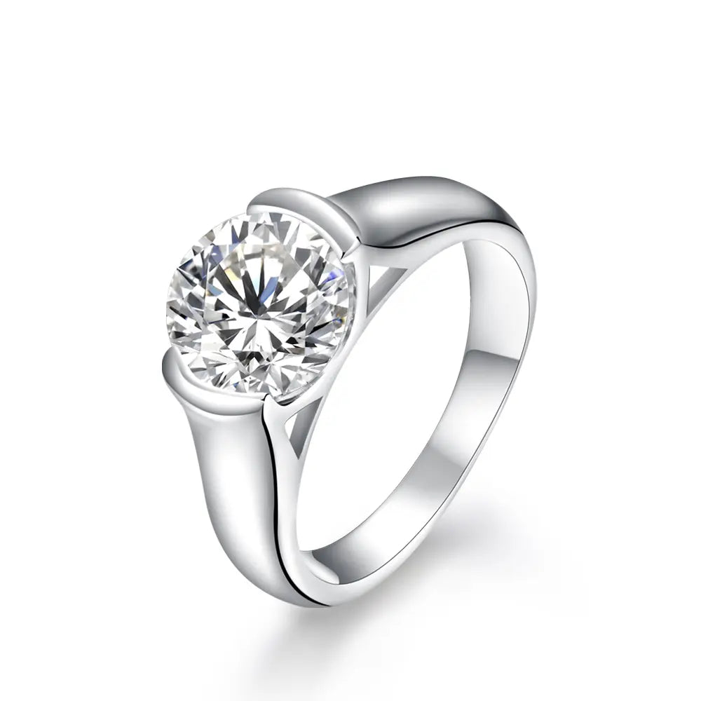 Classic Ronud Cut 3.0ct-2.0ct Synthetic Moissanite Ring for Women 925 Sterling Slver Engagement Wedding Fine Jewelry Gift