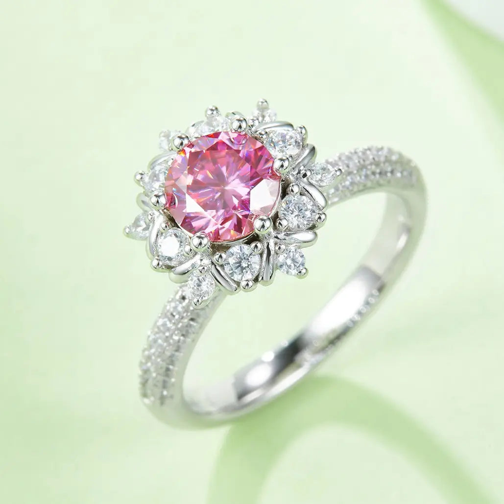 【#02 Blooming Grace】1 carat Moissanite rings with 925 Sterling Silver high quality birthday party engagement gift Jewelry Synthetic Moissanite