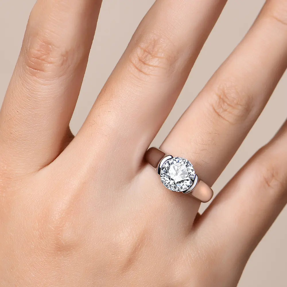 Classic Ronud Cut 3.0ct-2.0ct Synthetic Moissanite Ring for Women 925 Sterling Slver Engagement Wedding Fine Jewelry Gift