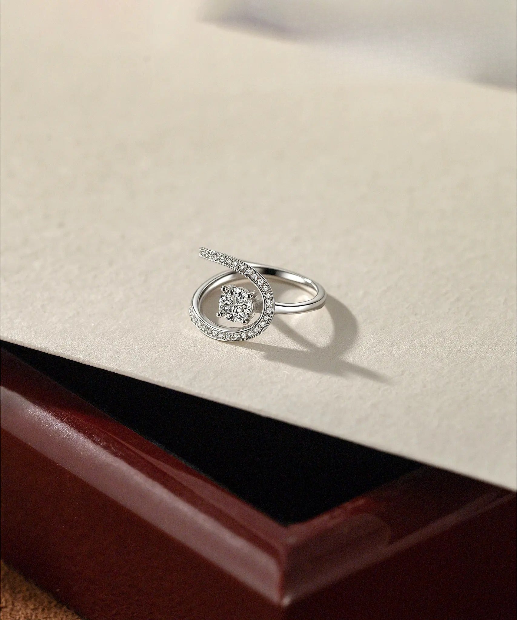 Stylish Circle Swirl Synthetic Moissanite Engagement Ring for Women D Color VVS1 Clarity in 925 Sterling Silver for Thumb/Index 0.5Carat Ideal  Gift for Mother's day