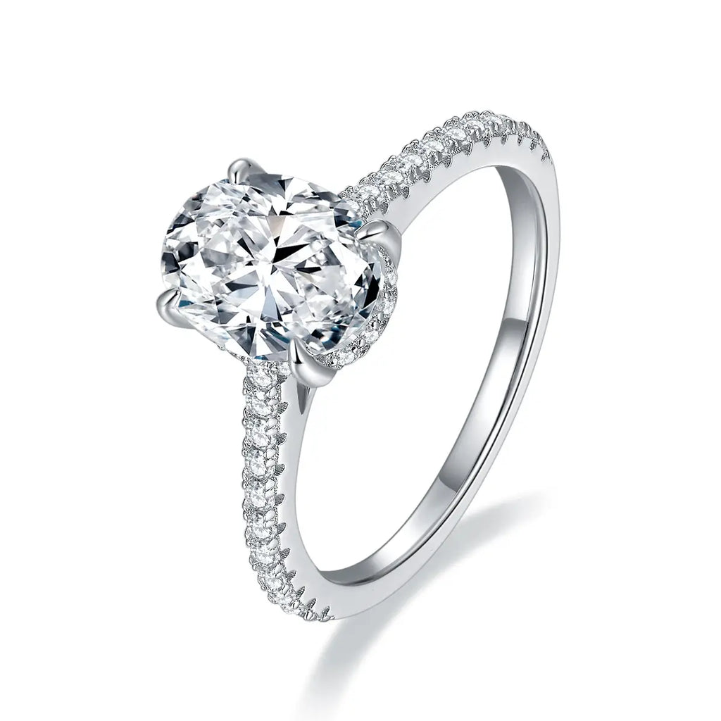【#14 For you】Oval  Full Moissanite main stone and side stone rings  with 925 Sterling Silver Synthetic Moissanite Engagement Wedding Ring