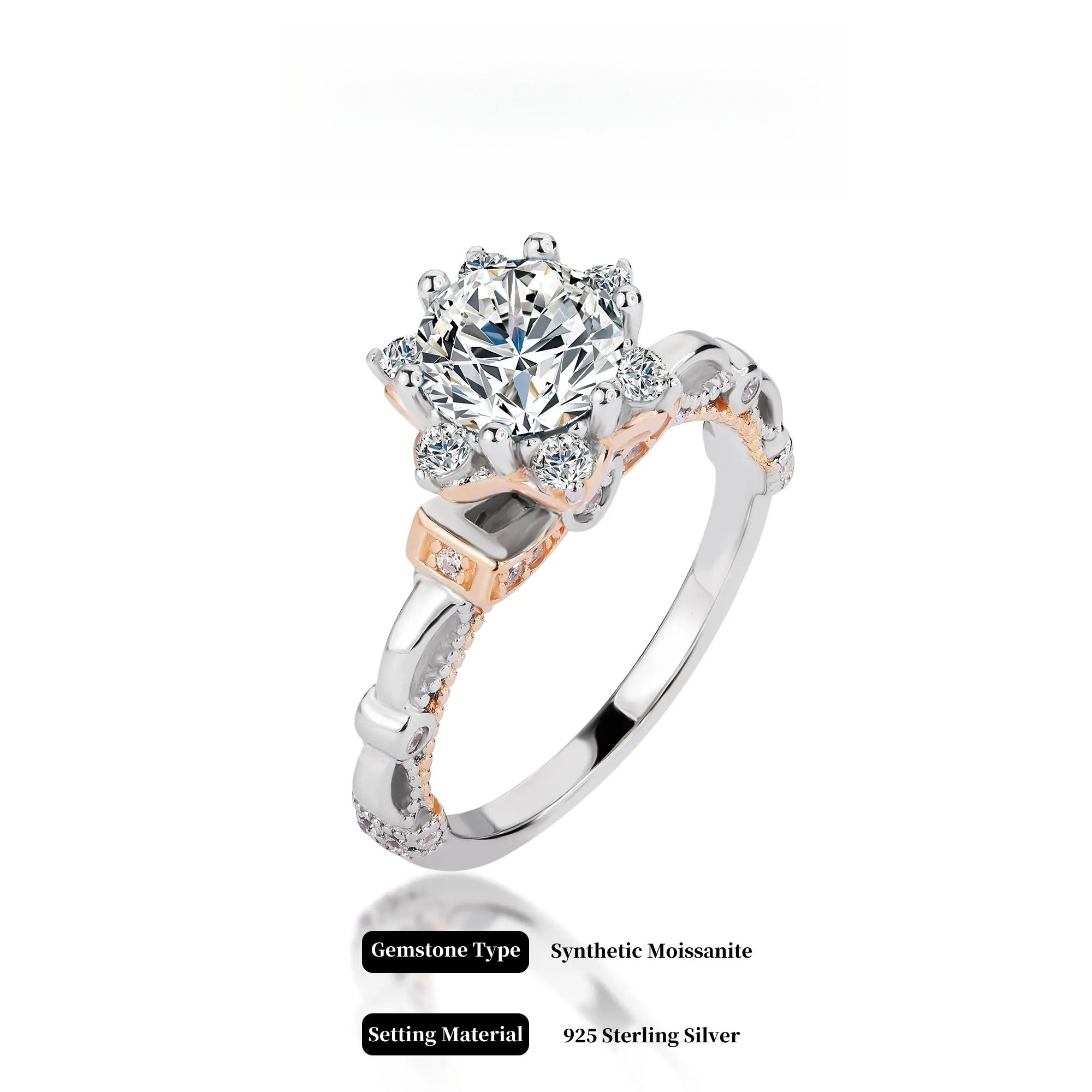 Antique Flower Synthetic Moissanite Engagement Ring in 925 Sterling Silver 1Carat