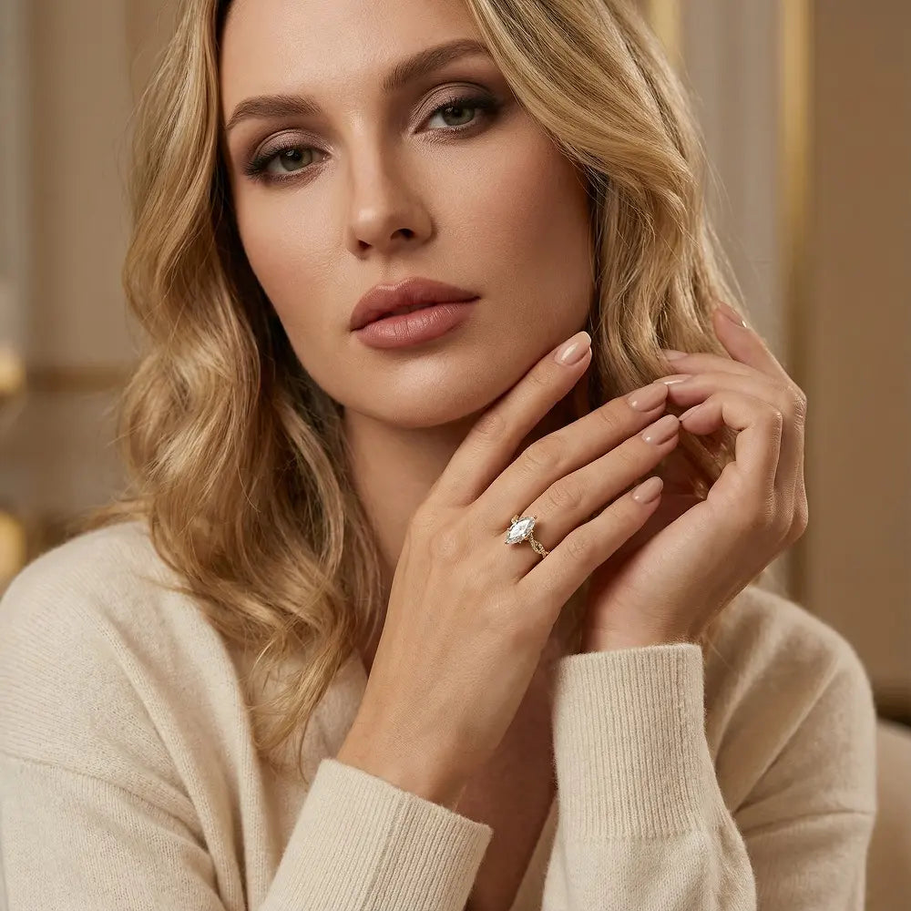 Gorgeous 3CT Marquise Shape  D Color VVS1 Synthetic Moissanite Ring  for Women 925 Sterling Silver Anniversary Party Gift