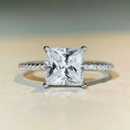 【#10 Elsa】High Quality Full Moissanite main stone and side stone rings 925 Sterling Silver Princess Cut  Anniversary Birthday Gift Daily Matching for Women Jewelry Synthetic Moissanite