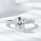 【#14 For you】Oval  Full Moissanite main stone and side stone rings  with 925 Sterling Silver Synthetic Moissanite Engagement Wedding Ring