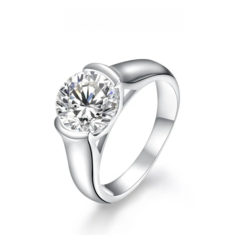 Classic Ronud Cut 3.0ct-2.0ct Synthetic Moissanite Ring for Women 925 Sterling Slver Engagement Wedding Fine Jewelry Gift