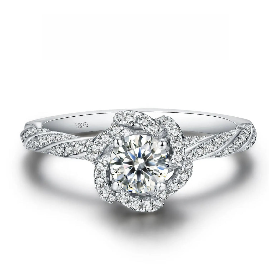 【#11 Rose garden】Moissanite rings with 925 Sterling Silver 0.5Carat  Anniversary Auspicious Wedding Engagement Jewelry Synthetic Moissanite