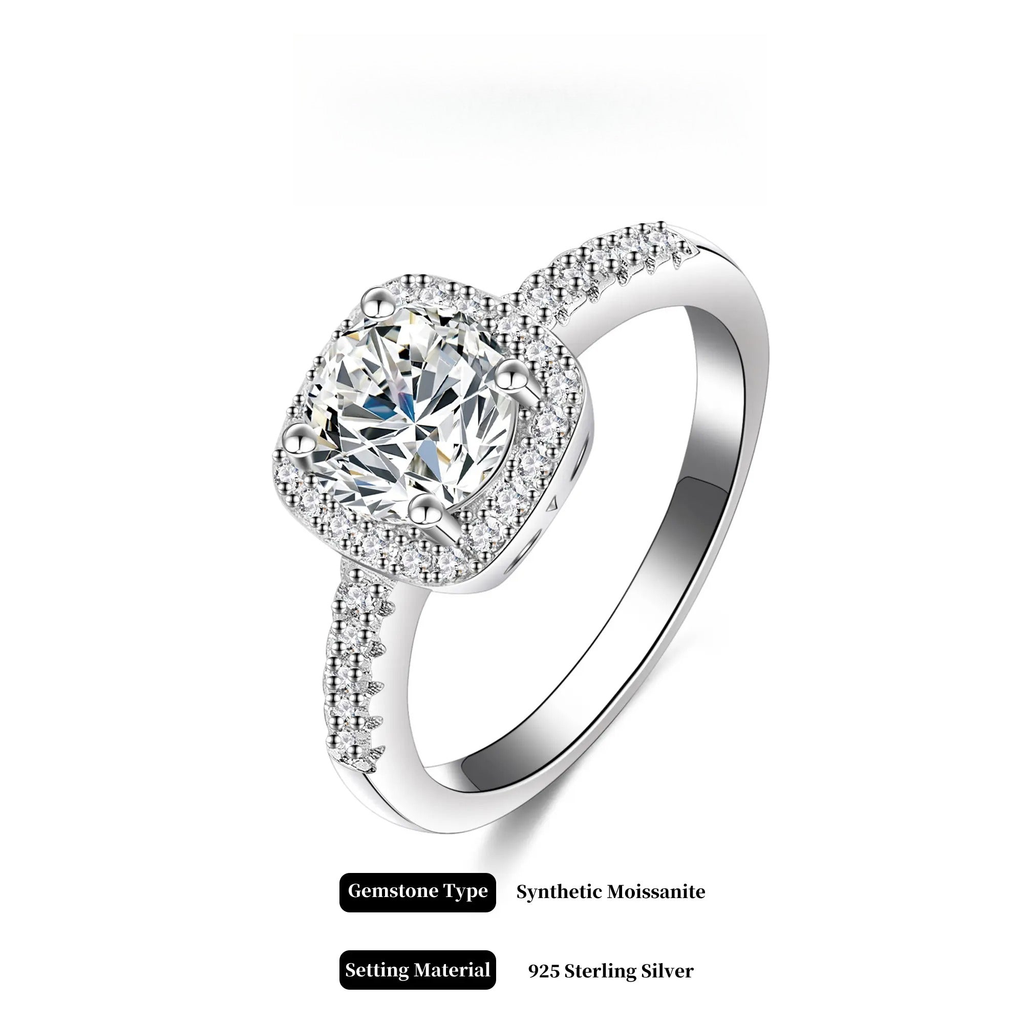 Solitaire Engagement Rings for Women Halo Ring Promise Rings for her 925 Sterling Silver for Women 0.5-2ct D Color VVS1 Clarity Synthetic Moissanite Size 4.75-9