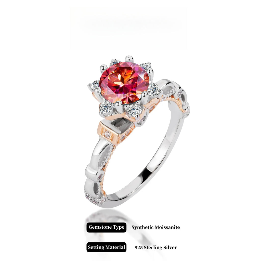 Antique Flower Synthetic Moissanite Engagement Ring in 925 Sterling Silver 1Carat