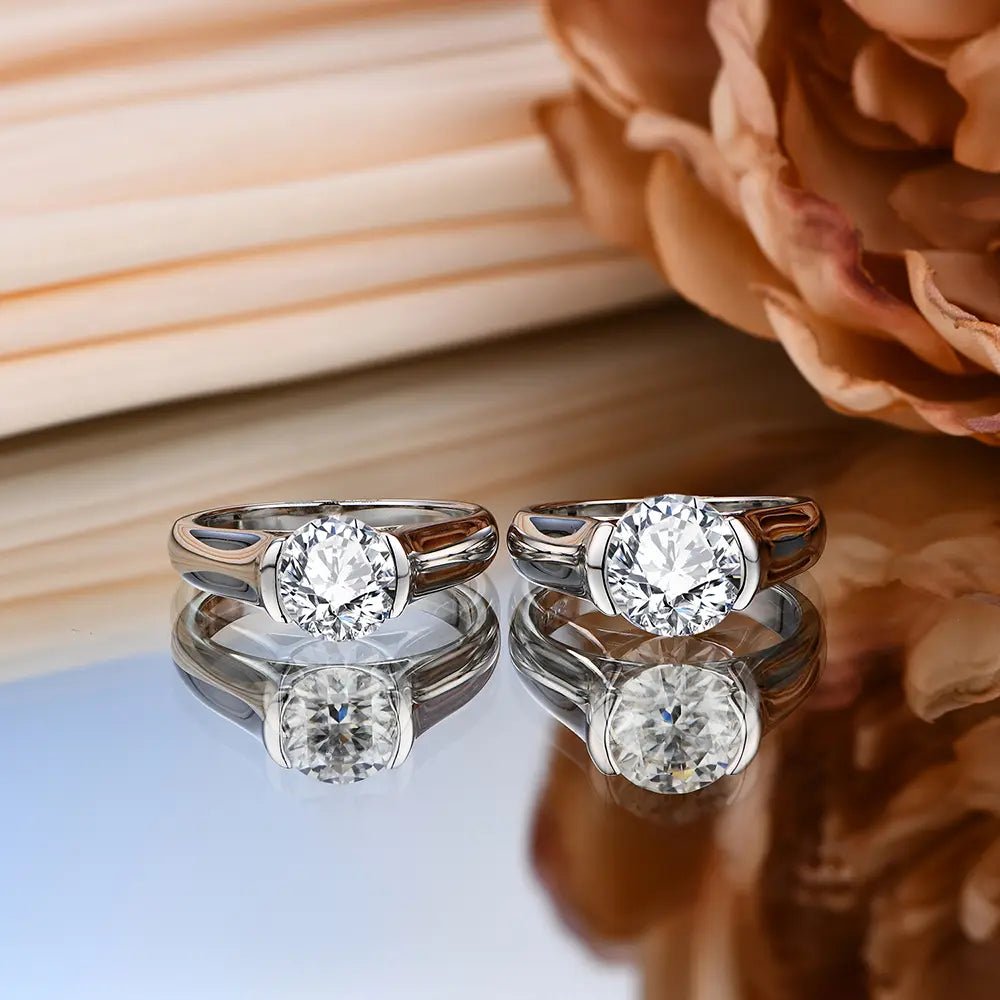 Classic Ronud Cut 3.0ct-2.0ct Synthetic Moissanite Ring for Women 925 Sterling Slver Engagement Wedding Fine Jewelry Gift