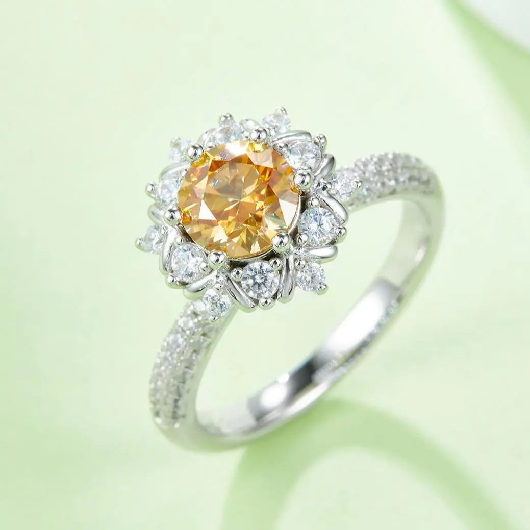 【#02 Blooming Grace】1 carat Moissanite rings with 925 Sterling Silver high quality birthday party engagement gift Jewelry Synthetic Moissanite