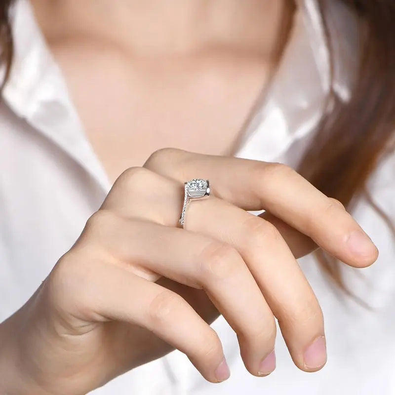 Synthetic Moissanite Ring 1CT D Color VVS1  for Women Birthday Gift Engagement Wedding Party Gift Outdoor fun