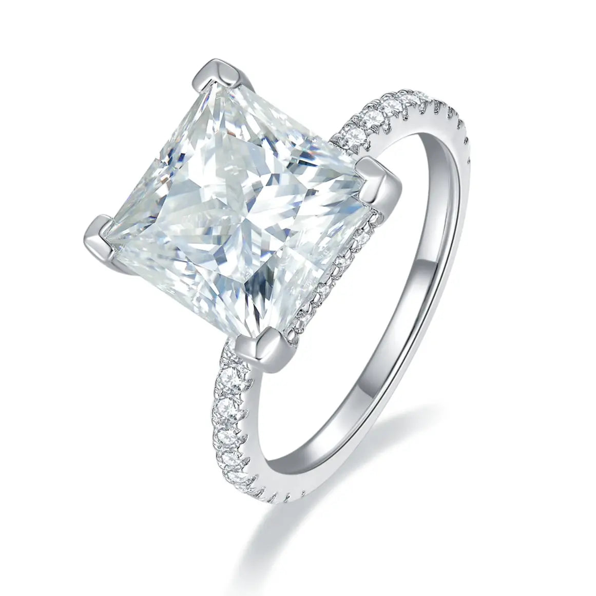 【#10 Elsa】High Quality Full Moissanite main stone and side stone rings 925 Sterling Silver Princess Cut  Anniversary Birthday Gift Daily Matching for Women Jewelry Synthetic Moissanite