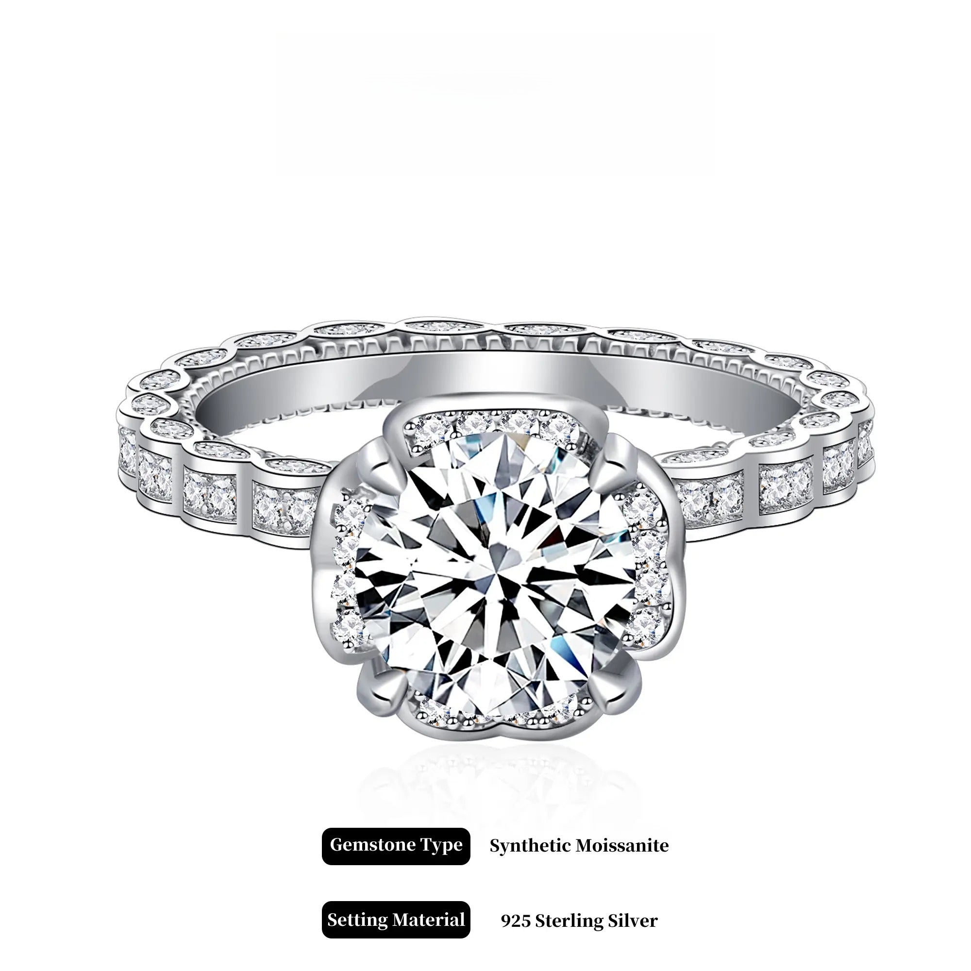 【#242 Valentine】 2Carat Synthetic Moissanite Ring in 925 Sterling Silver
