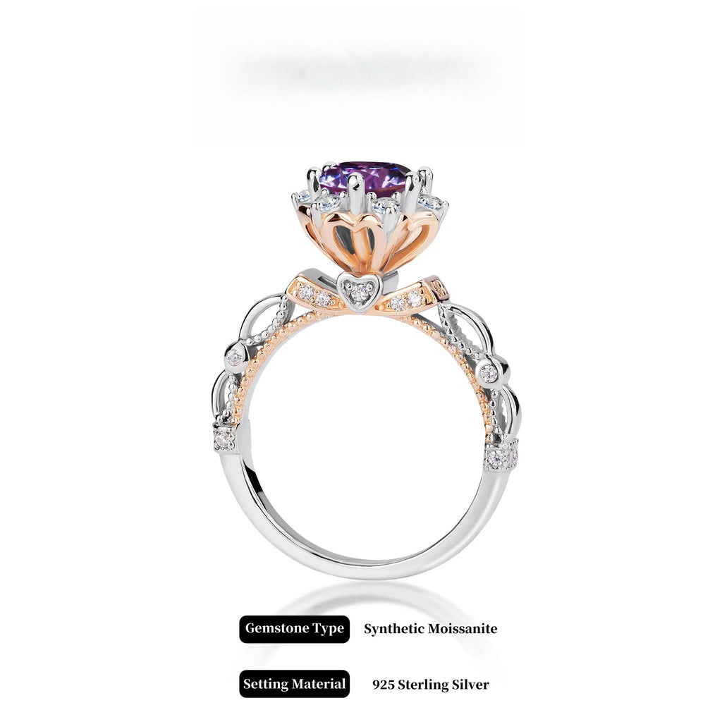 Antique Flower Synthetic Moissanite Engagement Ring in 925 Sterling Silver 1Carat