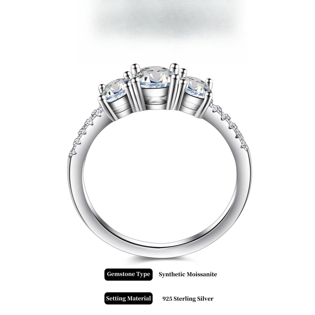 Plum blossom Round Cut Synthetic Moissanite 3 Stone Engagement Rings 1.1ct D Color VVS1 Round Cut 925 Sterling Silver Anniversary Wedding Promise Ring for Women