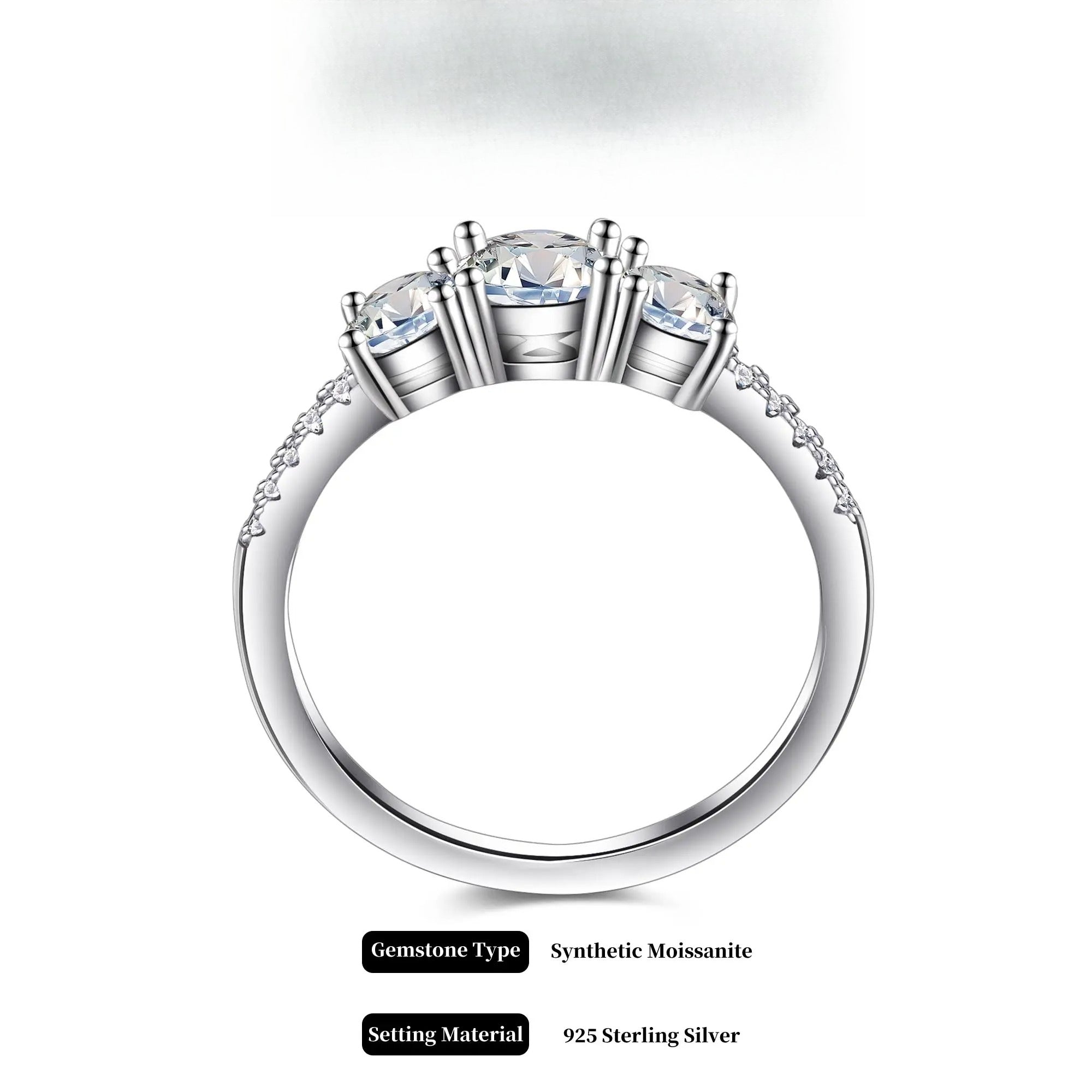 Plum blossom Round Cut Synthetic Moissanite 3 Stone Engagement Rings 1.1ct D Color VVS1 Round Cut 925 Sterling Silver Anniversary Wedding Promise Ring for Women