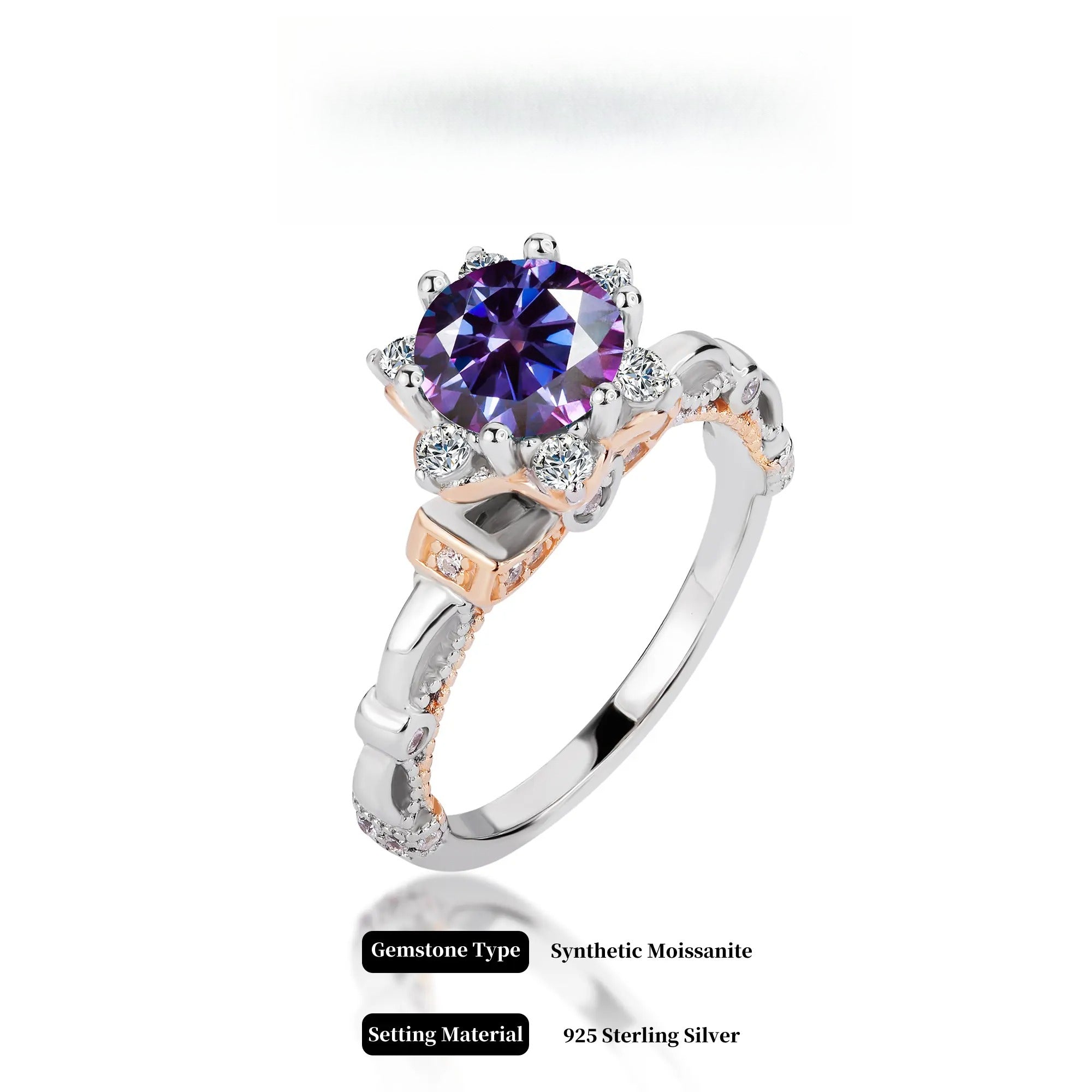 Antique Flower Synthetic Moissanite Engagement Ring in 925 Sterling Silver 1Carat