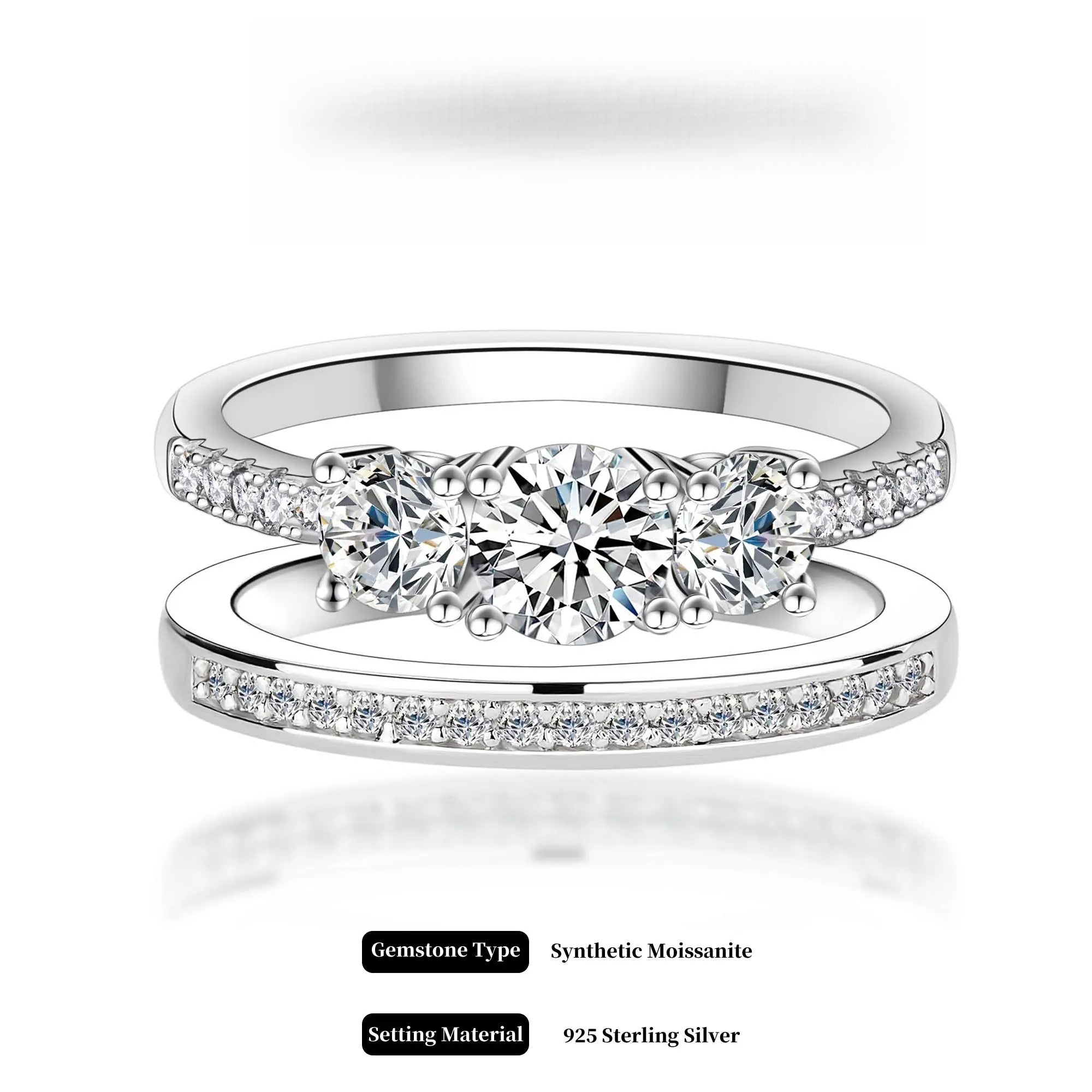 Plum blossom Round Cut Synthetic Moissanite 3 Stone Engagement Rings 1.1ct D Color VVS1 Round Cut 925 Sterling Silver Anniversary Wedding Promise Ring for Women